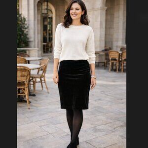 J. Jill Velour Skirt Large PETITE Black Pencil Pull-On Lined Wearever Stretch